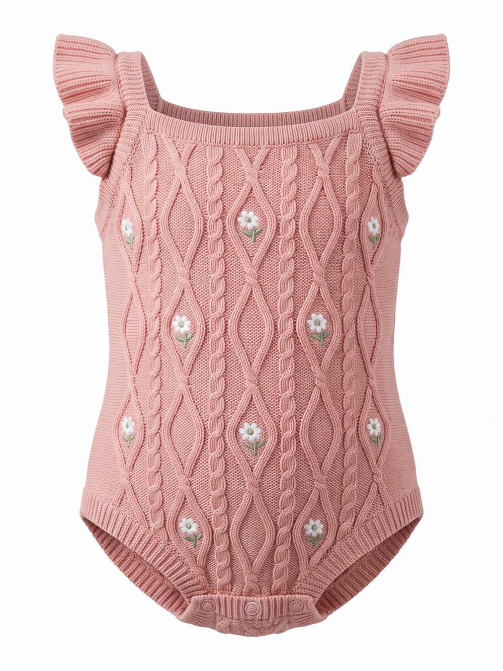 Nicole Miller Baby Girl Pink Cable Knit Floral Romper 24M